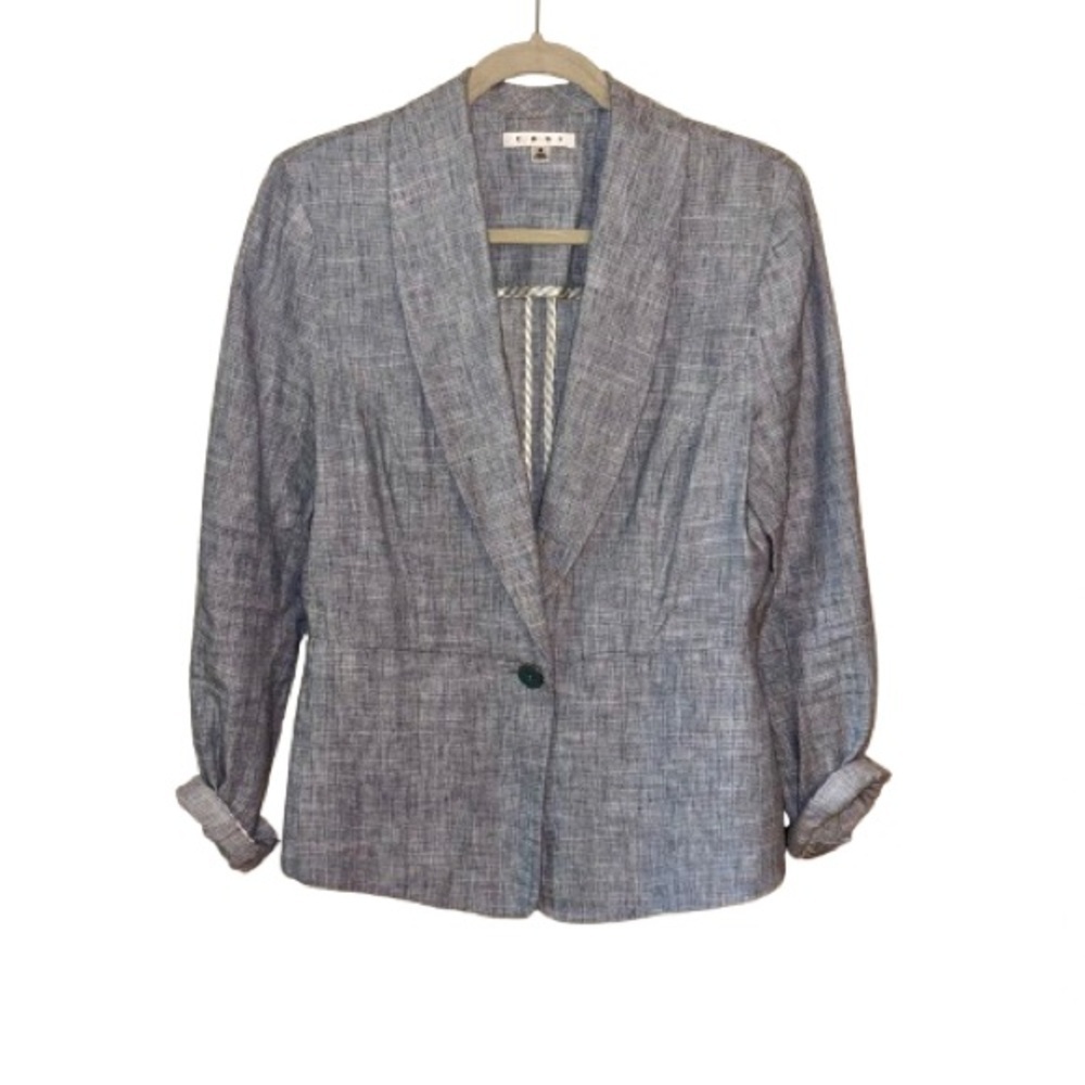 CAbi Light Blue Gray Linen Beachwalk Chambray Blazer size 8